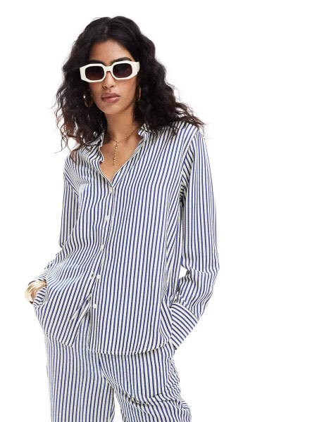 Stradivarius seersucker shirt co-ord in blue stripe