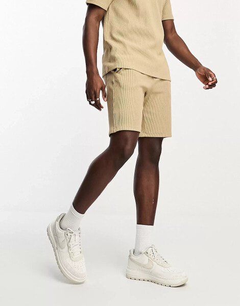 ONLY & SONS co-ord ribbed jersey short in beige