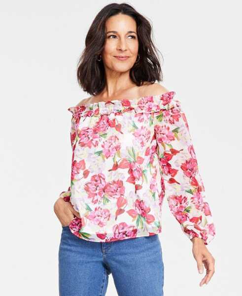Women's Long-Sleeve Off-The-Shoulder Blouse, Created for Macy's
