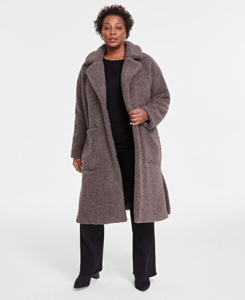 Plus Size Notched-Collar Teddy Coat