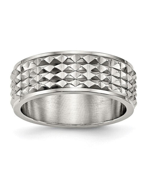Stainless Steel Polished 8mm Studded Band Ring