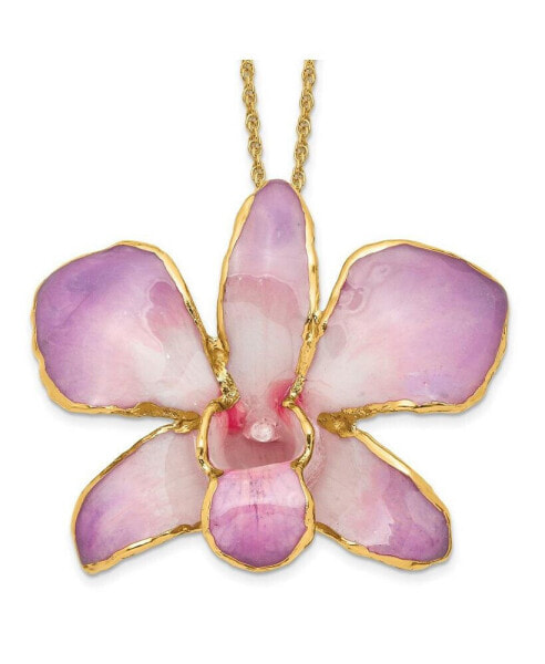 Diamond2Deal 24K Gold-trim Lacquer Dipped White Lilac Dendrobium Orchid Necklace