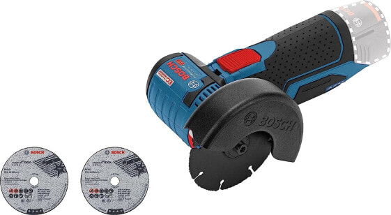 Bosch Professional 12V system battery angle grinder (3 cutting discs, without batteries and charger, in L-Boxx), black, blue, red, disc diameter: 76 mm.
