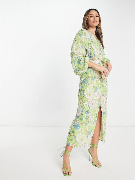 Вечернее платье ASOS EDITION – Миди-платье с пайетками и цветочным узором