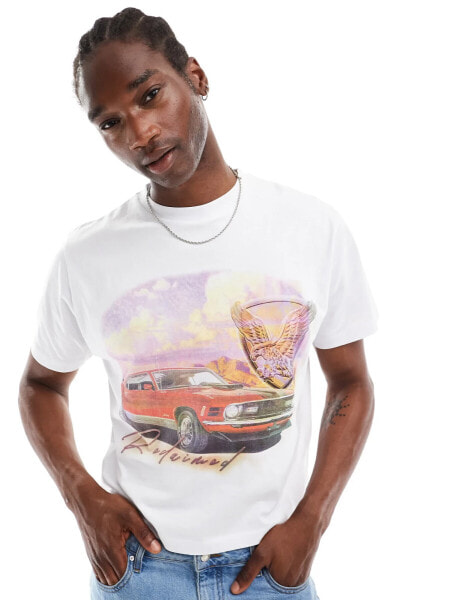 Reclaimed Vintage cropped boxy t shirt with western car print in white