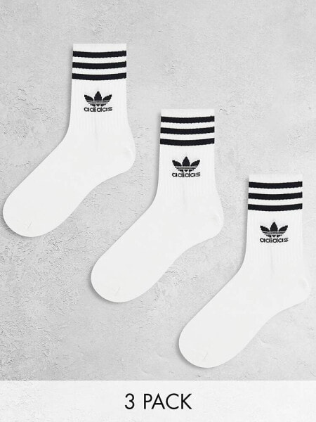 adidas Originals 3 pack mid cut socks in white