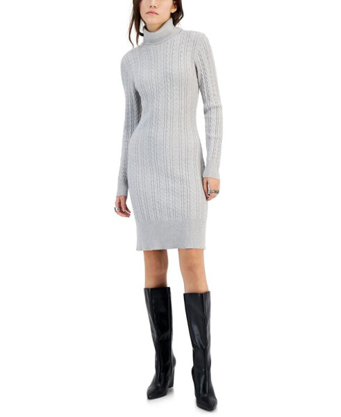 Juniors' Turtleneck Cable-Knit Sweater Dress