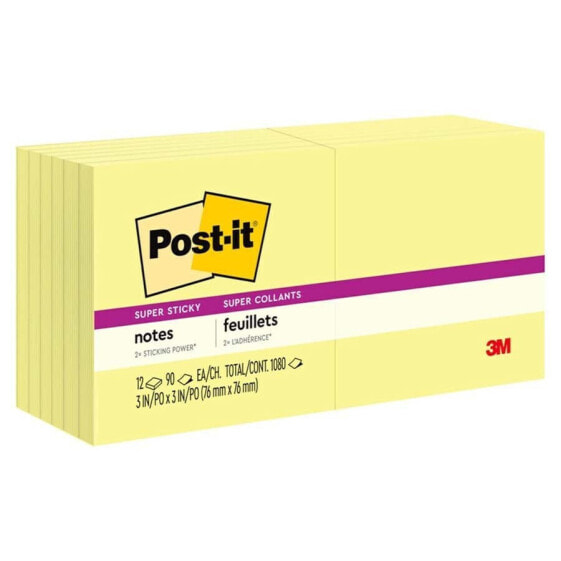 POST IT Super sticky removable adhesive note pad 76x76 mm with 12 canary yellow pads