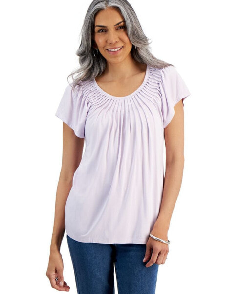 Women's Pleated-Neck Short-Sleeve Top, Regular & Petite, Created for Macy's