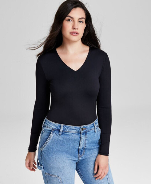 Women's Long-Sleeve V-Neck Bodysuit, Created for Macy's