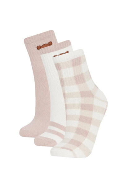 Kadın Ayıcık Desenli 3'lü Pamuklu Soket Çorap