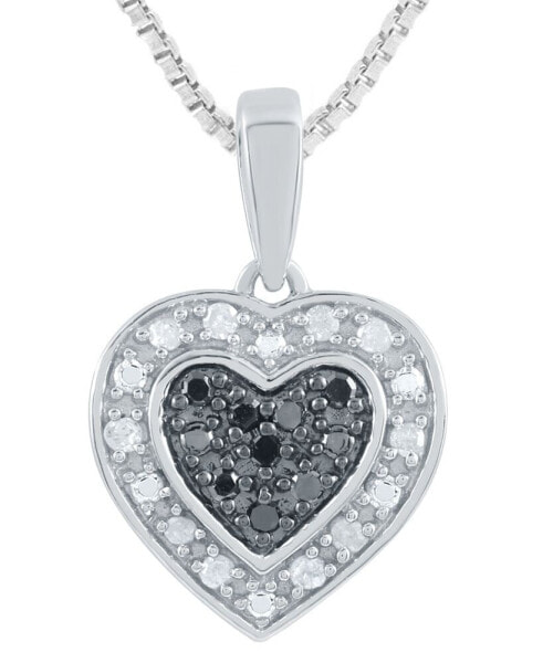Black & White Diamond Heart Drop 18" Pendant Necklace (1/6 ct. t.w.) in Sterling Silver