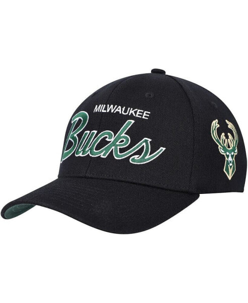 Бейсболка Mitchell & Ness Milwaukee Bucks MVP Team Script 2.0 Stretch Snapback черная для мужчин