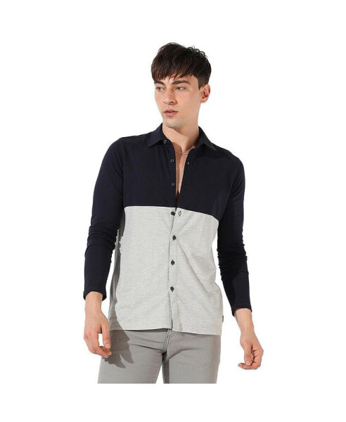 Рубашка Campus Sutra мужская с контрастной панелью Navy Blue & Light Grey