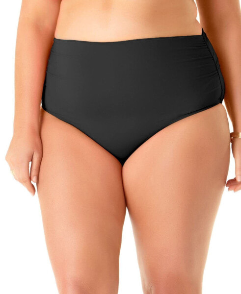 Anne Cole 300298 Plus Size High-Waist Shirred Bikini Bottoms Black Size 18W