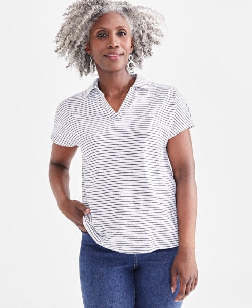 Women's Linen Blend Polo Short-Sleeve Top, Created for Macy's