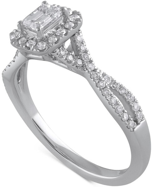 Diamond Emerald-Cut Twist Shank Engagement Ring (5/8 ct. t.w.) in 14k White Gold