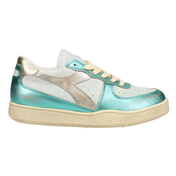 Diadora Mi Basket Low Metal Pigskin Used Lace Up Womens Blue Sneakers Casual Sh