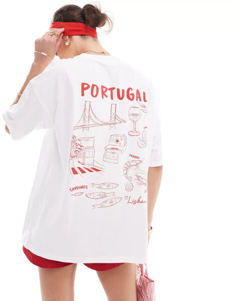 ASOS DESIGN oversized t-shirt with Portugal graphic in ivory