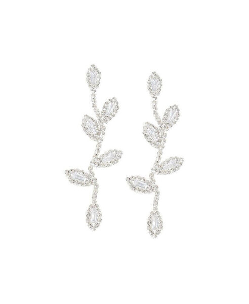 Women's Silver Embellished Foliage Drop Earrings