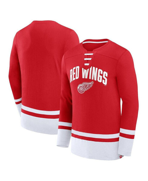 Men's Red Detroit Red Wings Back Pass Lace-Up Long Sleeve T-shirt