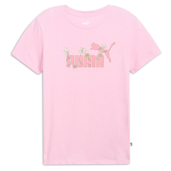 Puma Inspired Sunflower Logo Crew Neck Short Sleeve T-Shirt Womens Pink Casual T