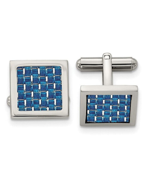 Stainless Steel Polished Blue Carbon Fiber Inlay Square Cufflinks