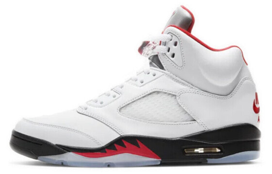 Кроссовки Nike Air Jordan 5 Retro Fire Red Silver Tongue (2020) (Белый)