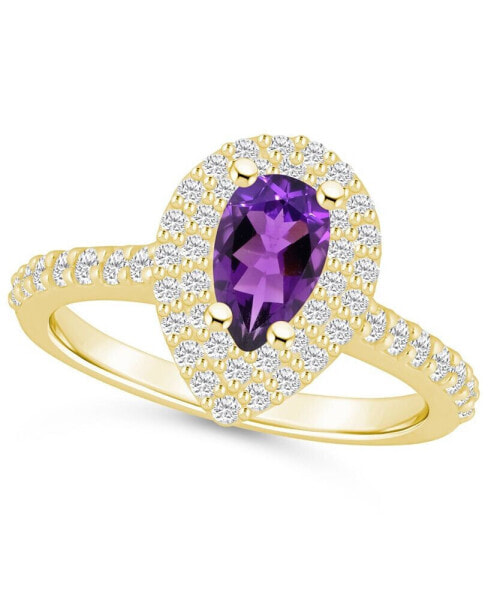 Amethyst and Diamond Accent Halo Ring in 14K Yellow Gold