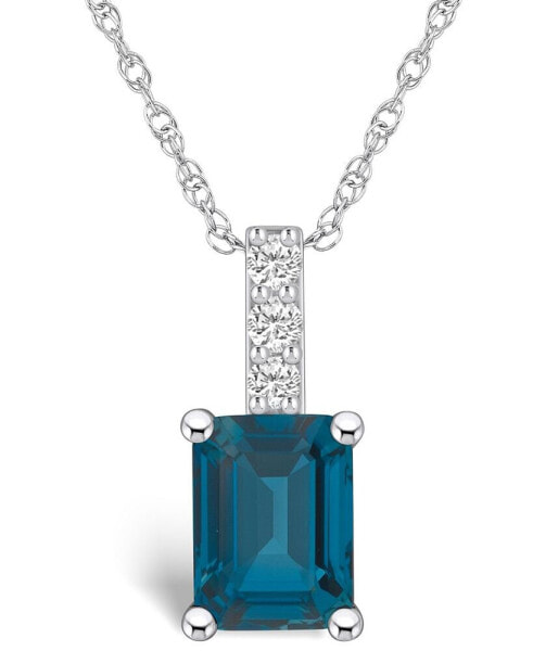 London Blue Topaz (2 Ct. T.W.) and Diamond Accent Pendant Necklace in 14K White Gold