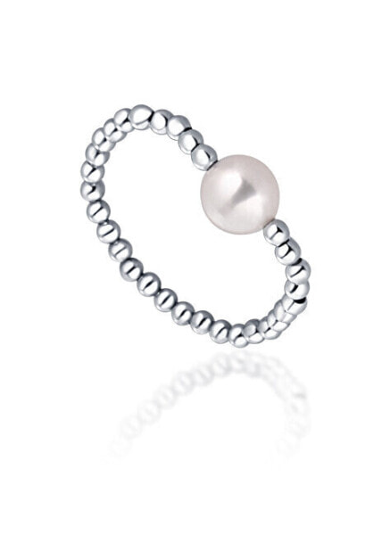 Minimalist silver ring with genuine freshwater pearl JL0790