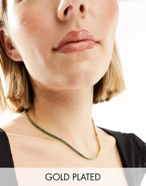 Orelia gold plated emerald crystal tennis necklace