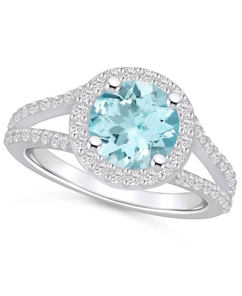 Aquamarine (1-7/8 ct. t.w.) and Diamond (1/2 ct. t.w.) Halo Ring in 14K White Gold