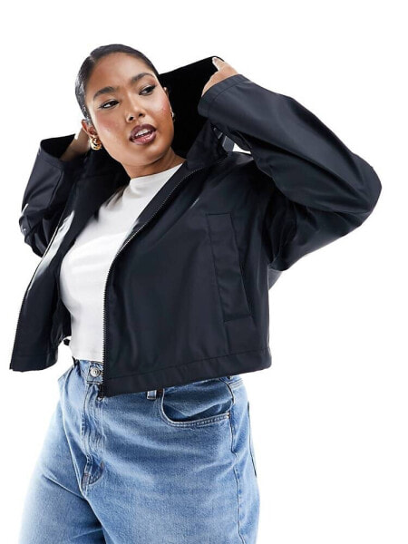 ASOS DESIGN Curve cropped rain jacket with hood in black