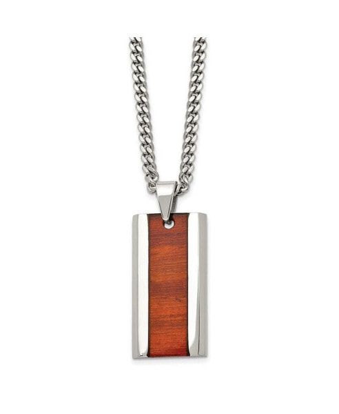 Red Koa Wood Inlay Enameled Pendant Curb Chain Necklace