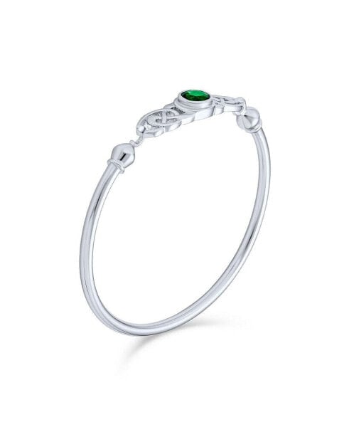 Couples BFF Infinity Irish Celtic Love Knot Bangle Bracelet For Women Teens Simulated Kelly Green Emerald Oval .925 Sterling Silver 7 Inch