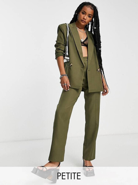 4th & Reckless Petite straight leg tailored trouser co ord in khaki