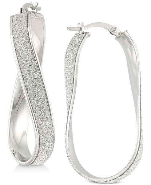 Glitter Twist Hoop Earrings in Sterling Silver