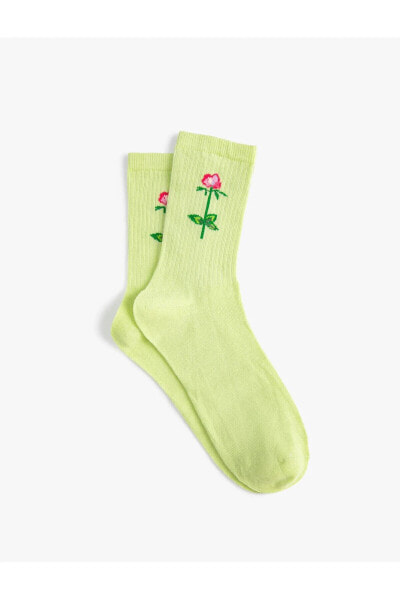 Çiçekli Soket Çorap İşlemeli