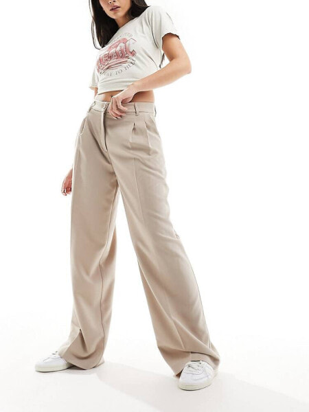 Monki high waist tailored trousers in beige