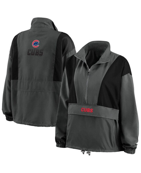 Women's Charcoal Chicago Cubs Packable Half-Zip Jacket