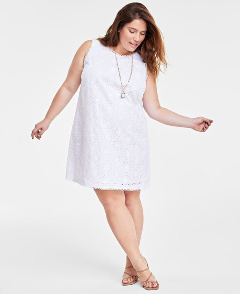 Trendy Plus Size Eyelet Sleeveless Dress, Created for Macy's