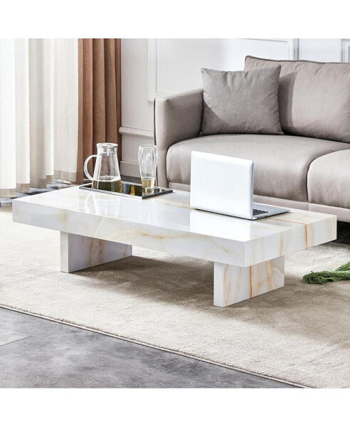 MDF Coffee Table with Marble Patterns, 47.2"x 23.6"x 12"