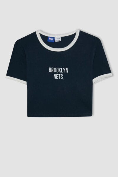 Fit Nba Brooklyn Nets Crop Bisiklet Yaka Ribana Kısa Kollu Tişört B9994ax24sm