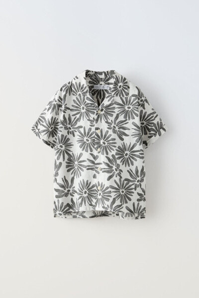 Floral print linen blend shirt