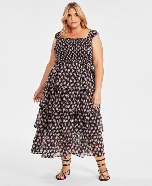 Plus Size Printed Tiered Smocked Maxi Dress, Created for Macy's