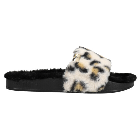 Puma Leadcat 2.0 Fluff Safari Cheetah Slide Womens Black Casual Sandals 385804-