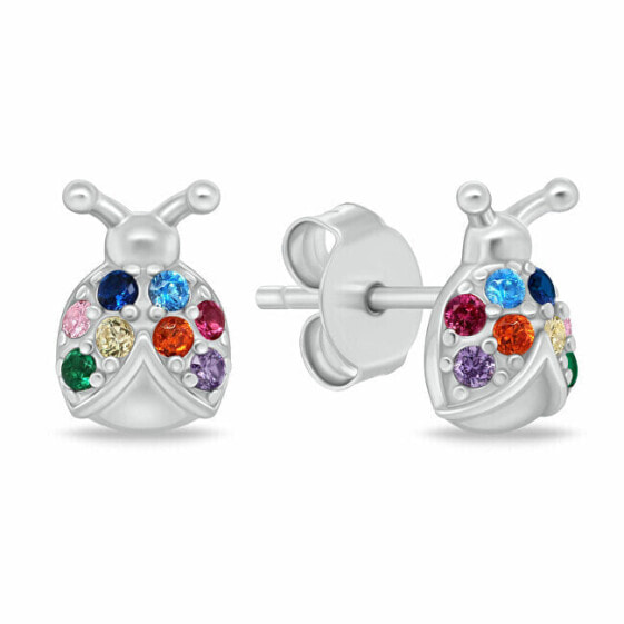 Ladybug silver earrings with colored zircons EA1103WRBW