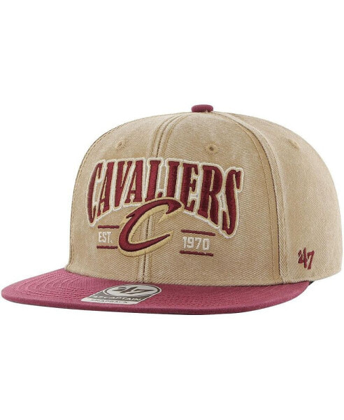 Men's Khaki, Wine Distressed Cleveland Cavaliers Chilmark Captain Snapback Hat