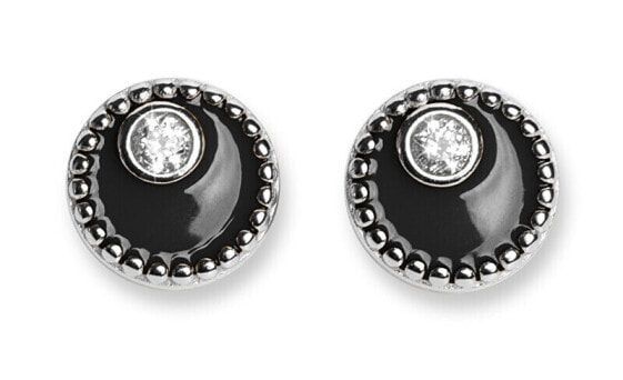 Silver earrings with black enamel Meliora 62258 BLA